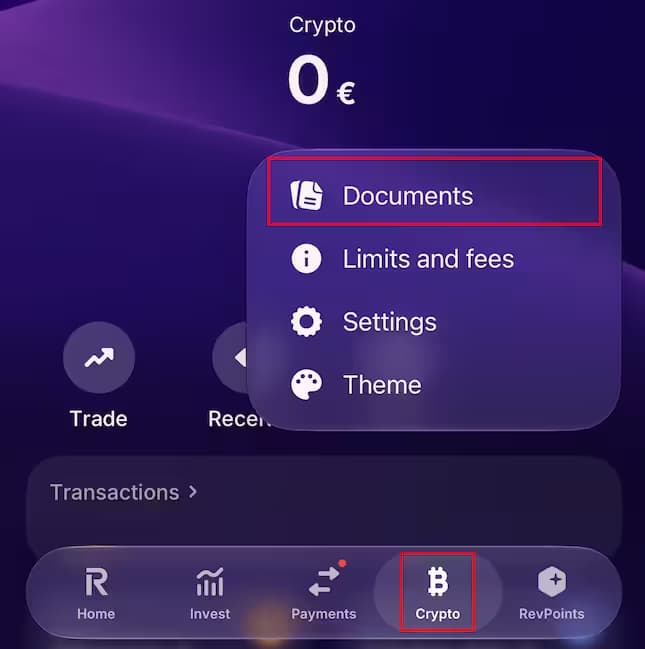 Експортиране на данните за крипто от Revolut